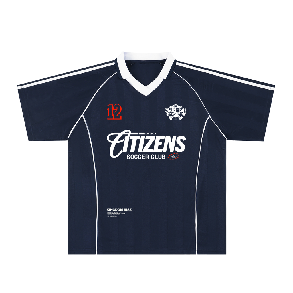 Kingdom Citizens Soccer Club Jersey - Navy Blue | Shadow Stripe Collared Soccer Jersey