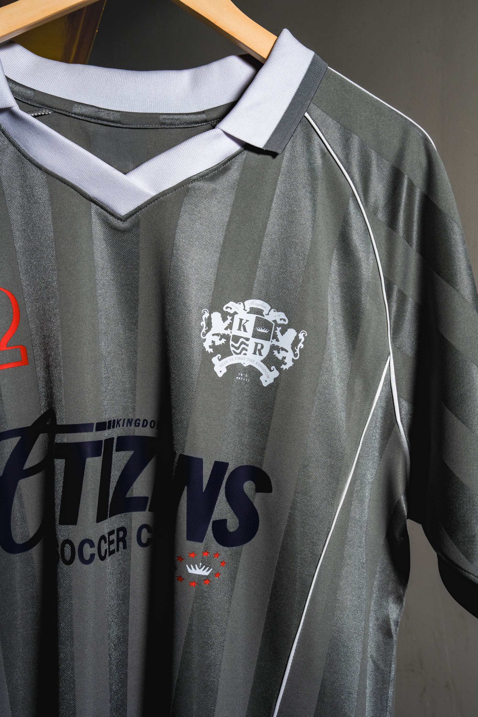 Kingdom Citizens Soccer Club Jersey - Gray | Shadow Stripe Collared Soccer Jersey