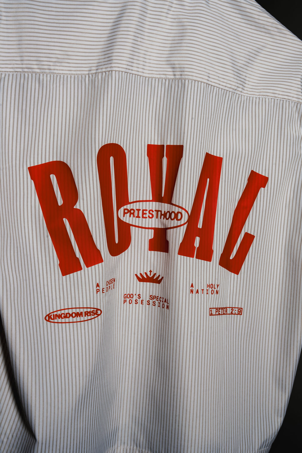 Royal Priesthood Button-up - White | Vertical Stripe Boxy Shirt