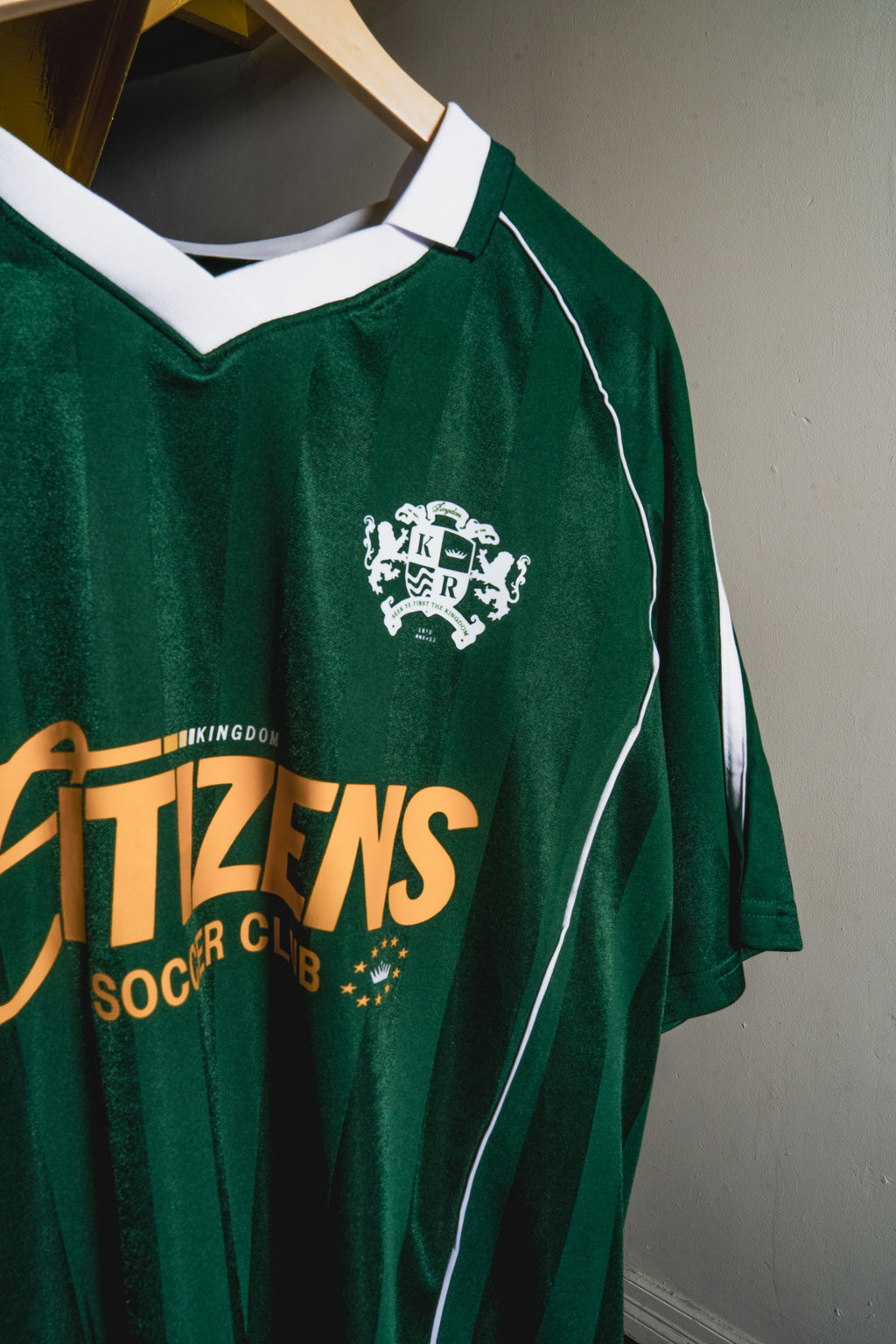 Kingdom Citizens Soccer Club Jersey - Green | Shadow Stripe Collared Soccer Jersey