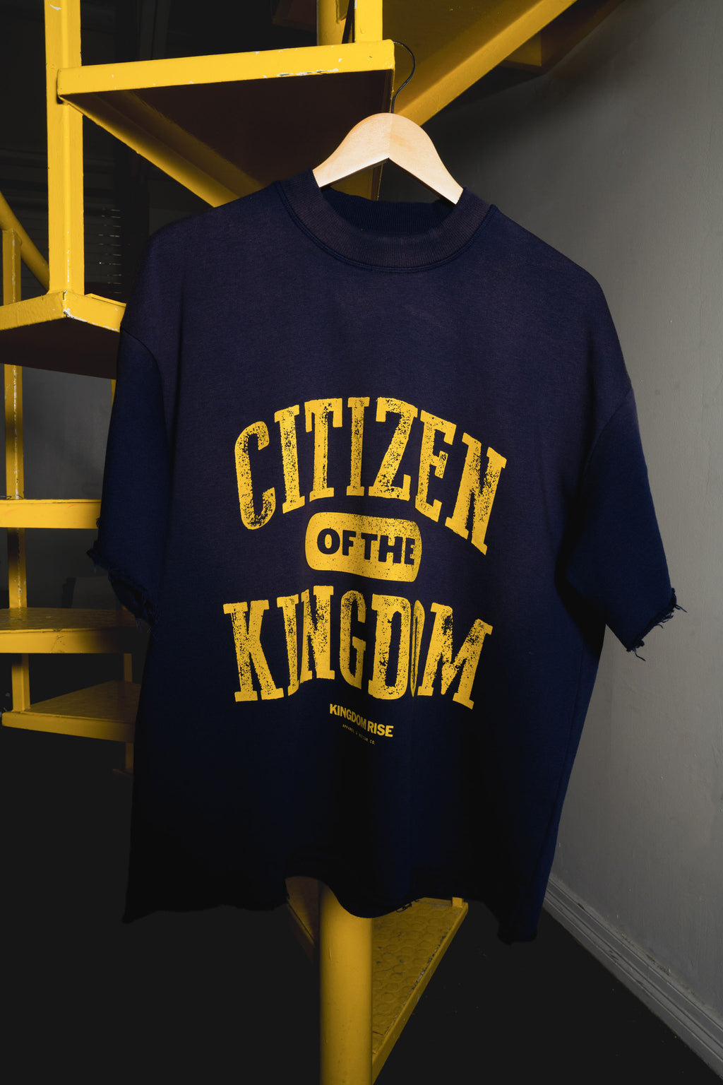 Kingdom Citizen Premium Tee - Navy Blue | Sun Fade Raw Edge T-Shirt