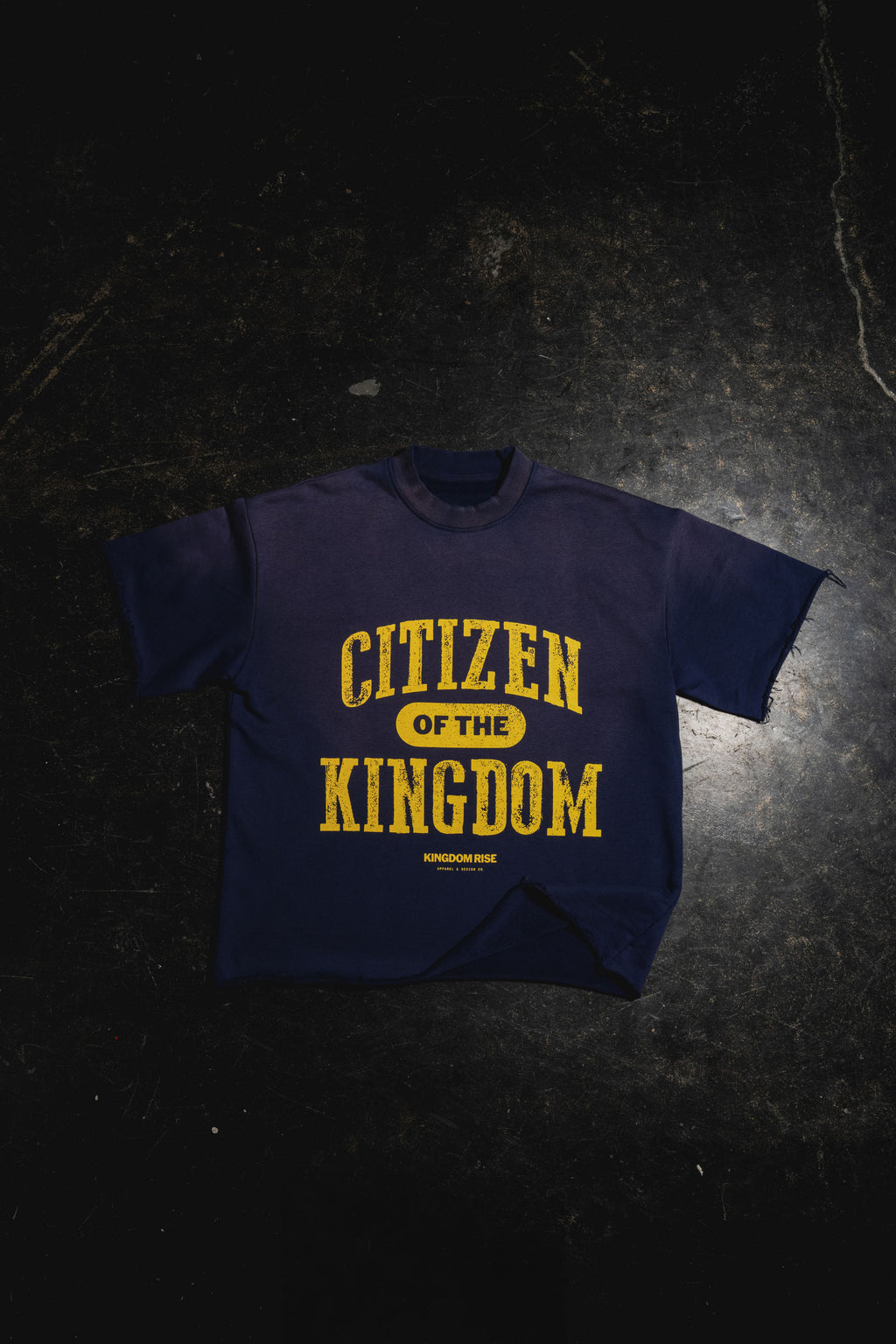 Kingdom Citizen Premium Tee - Navy Blue | Sun Fade Raw Edge T-Shirt