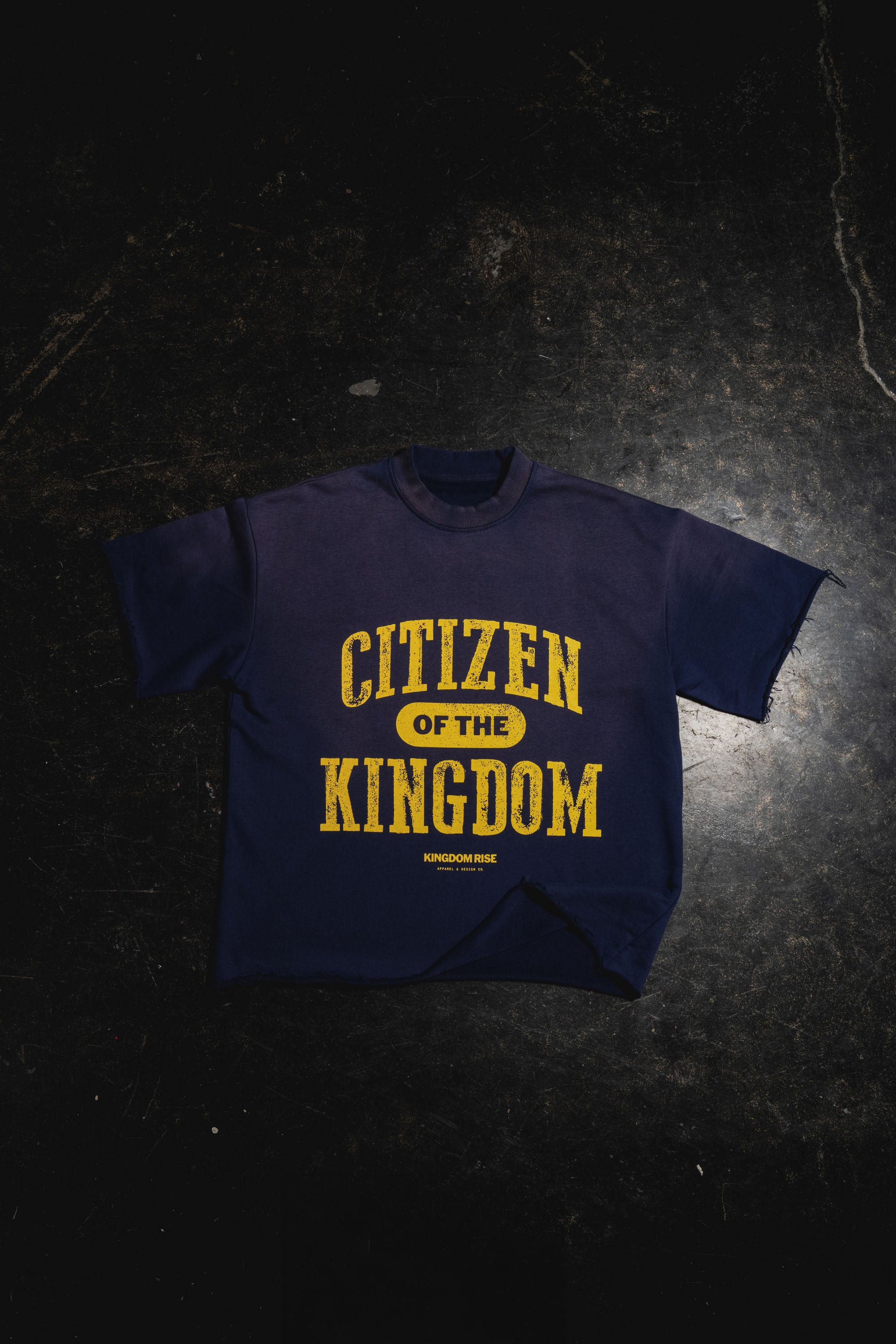 Kingdom Citizen Premium Tee - Navy Blue | Sun Fade Raw Edge T-Shirt