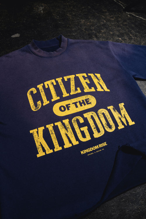 Kingdom Citizen Premium Tee - Navy Blue | Sun Fade Raw Edge T-Shirt