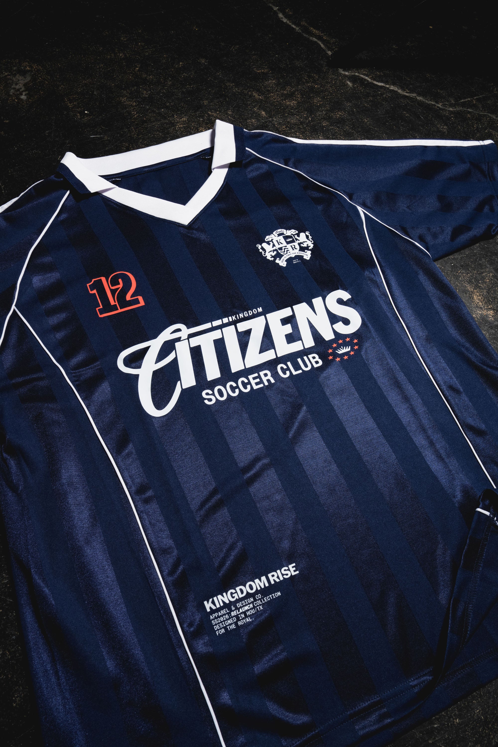 Kingdom Citizens Soccer Club Jersey - Navy Blue | Shadow Stripe Collared Soccer Jersey
