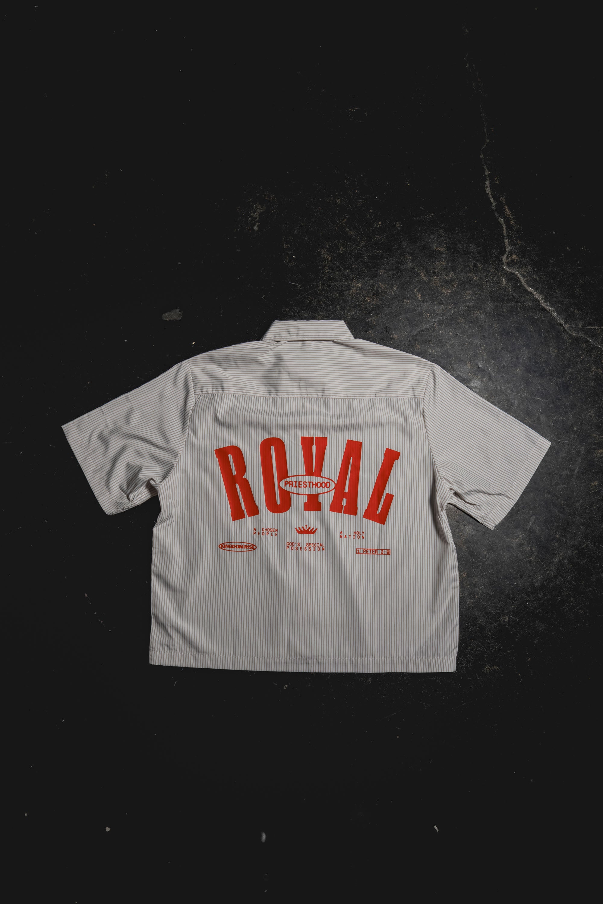 Royal Priesthood Button-up - White | Vertical Stripe Boxy Shirt