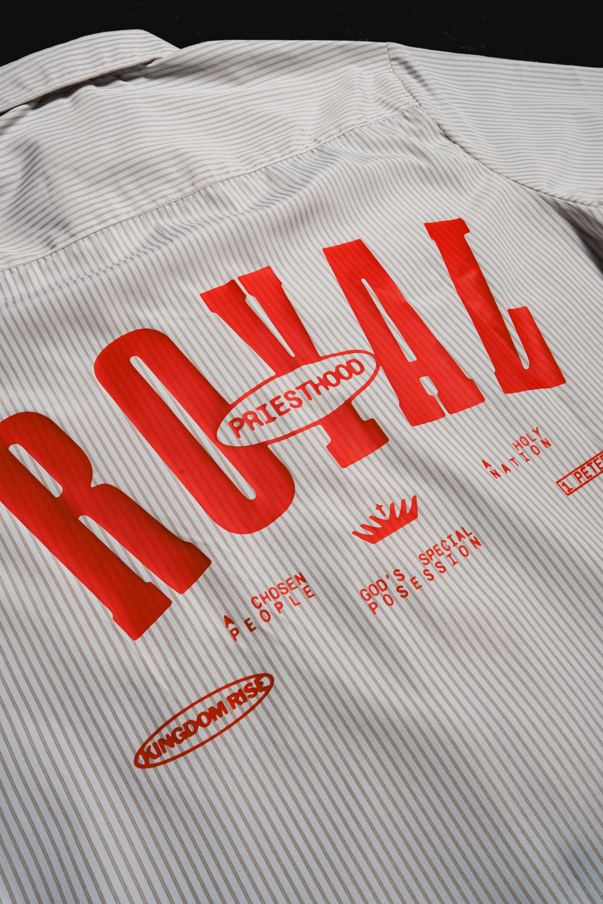 Royal Priesthood Button-up - White | Vertical Stripe Boxy Shirt