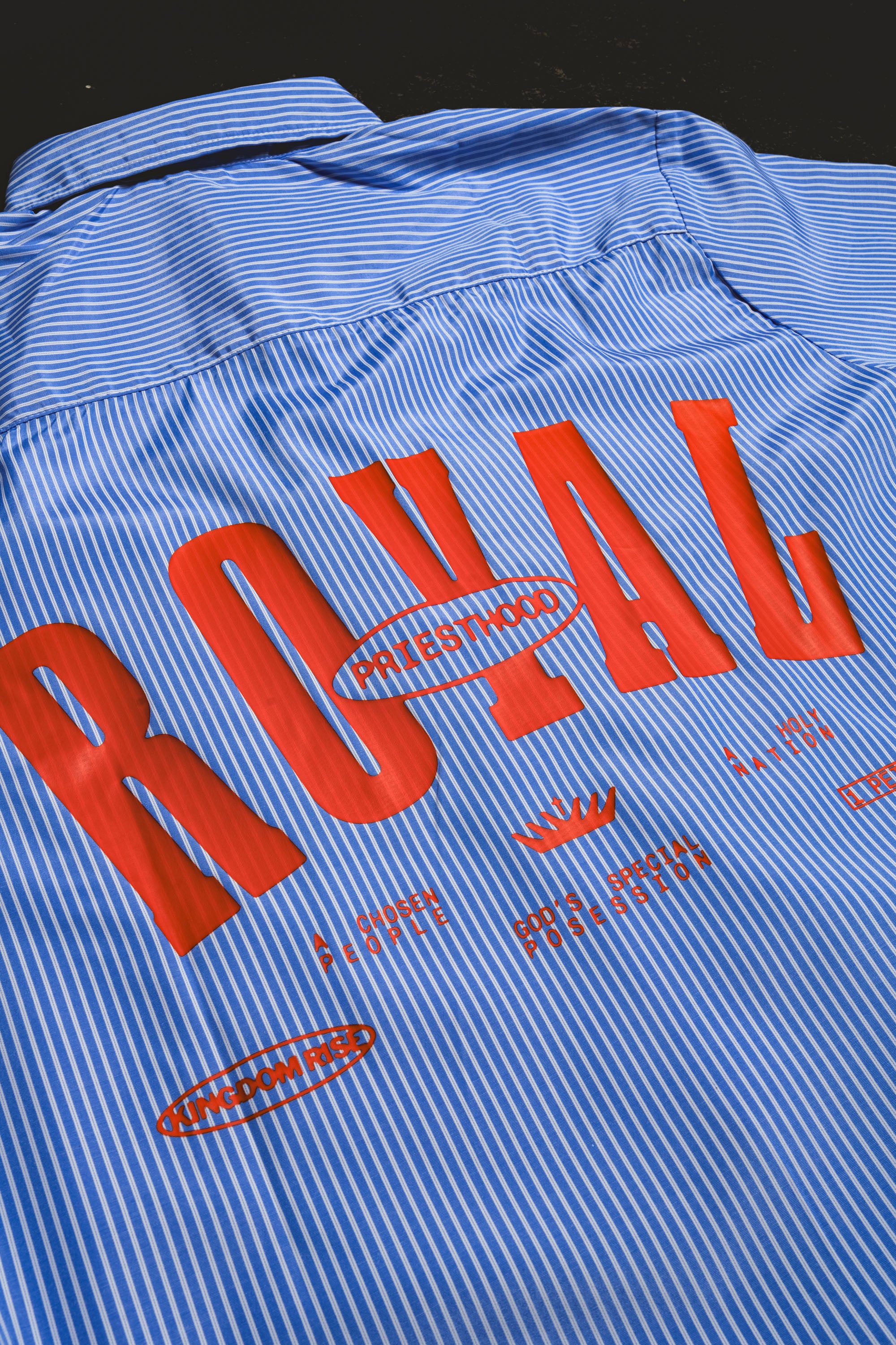 Royal Priesthood Button-up - Blue | Vertical Stripe Boxy Shirt